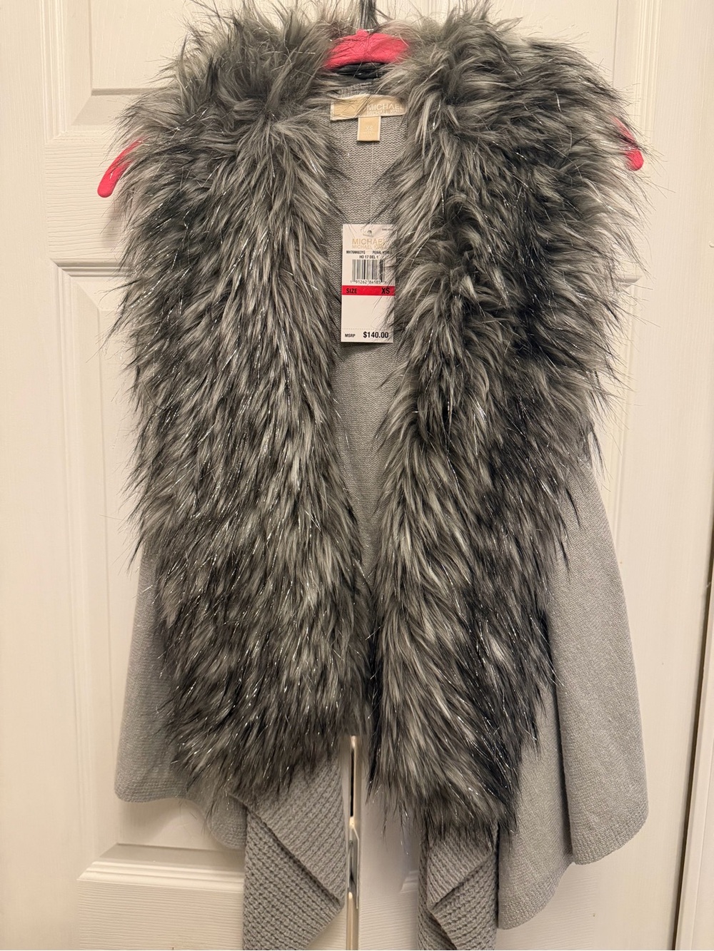 Michael Kors Faux Fur Trim Gray Open Front Vest XS